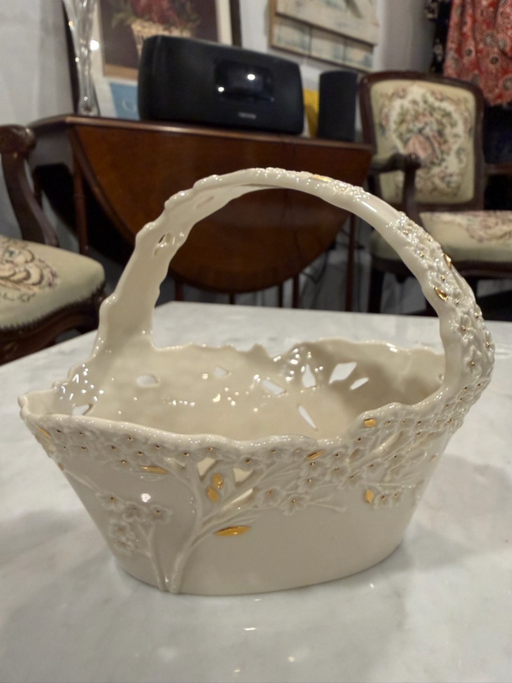 Lenox Elegant White Ceramic Floral Basket with Gold Accents - Picture 3 of 4